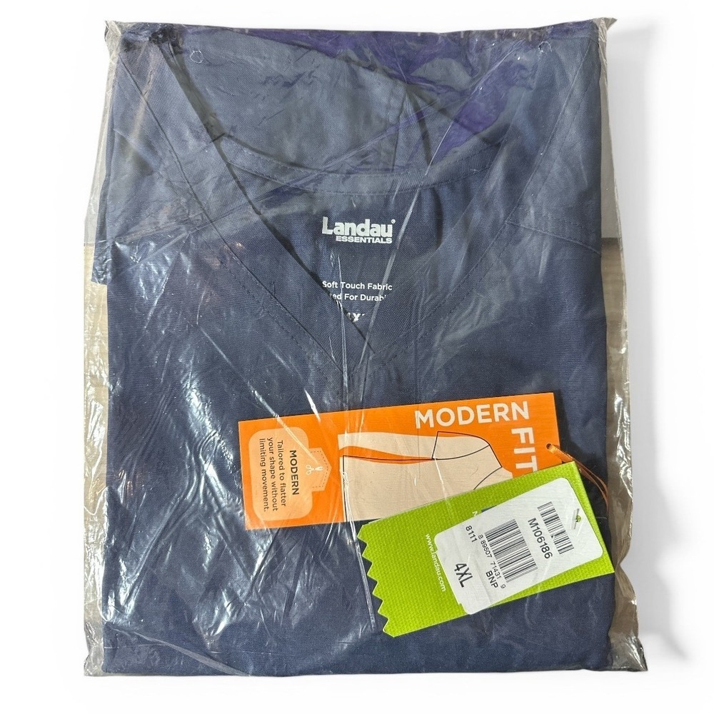 Landau Essentials Scrub Top Unisex 4XL Navy Blue‎ Modern Fit New With Tags